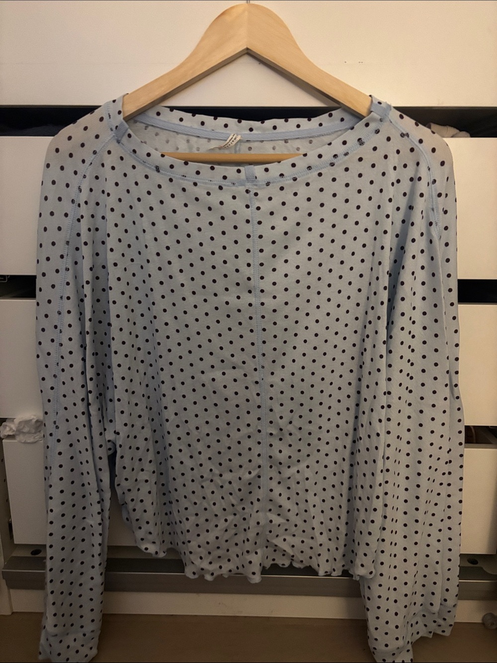 Free People Light Blue Polka Dot Long-Sleeve Top